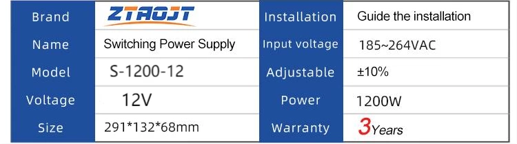 S-1200-12 Single Output 12V 100A 1200w AC to DC Switching Power Supply