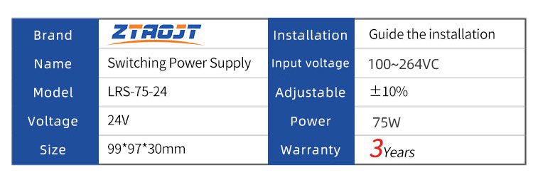 Smps 5v 12v 24v 75w adjustable dc switching mode power supply