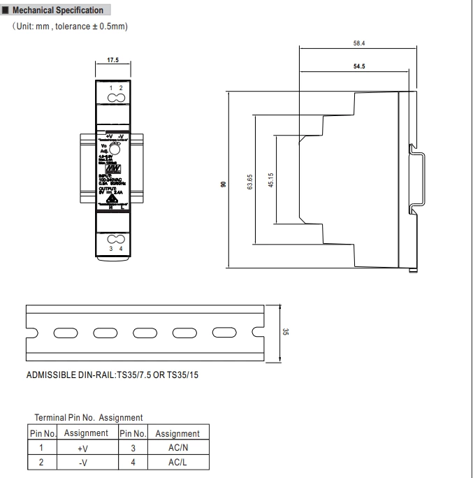 Hdr-15-24 15w Small Volume Rail Type 24v 0.63a Switching Power Supply