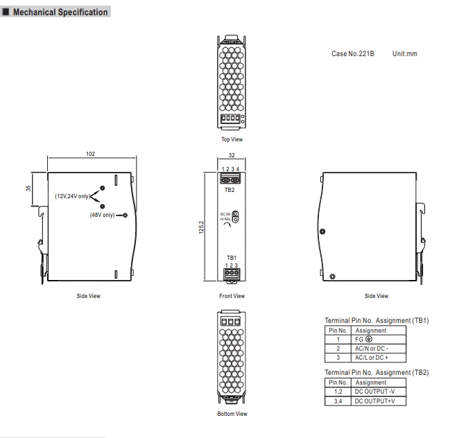 EDR-75-24 24V 3.2A 12V 6.3A 48V 1.6A 75W DIN Rail Industry Switching LED Power Supply