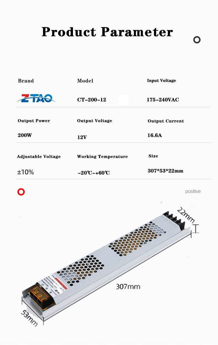 CT-200-12 200w 12v 16.6a  Strip Light Box Dc Switching Power Supply for Led
