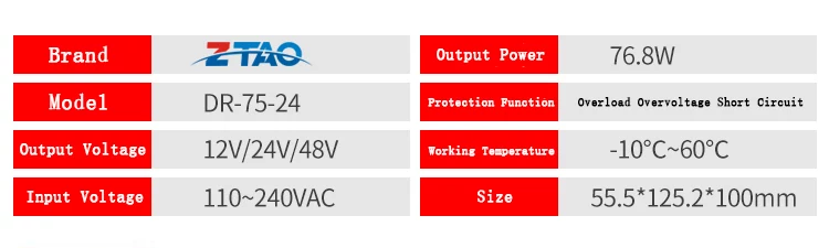 Dr-75-24 Smps 24vdc 12v 6.3a 24v 3.2a 48v 1.6a 75w Industrial Din Rail Switching Mode Power Supply