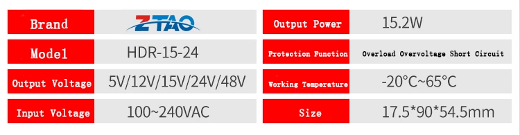 Hdr-15-24 15w Small Volume Rail Type 24v 0.63a Switching Power Supply