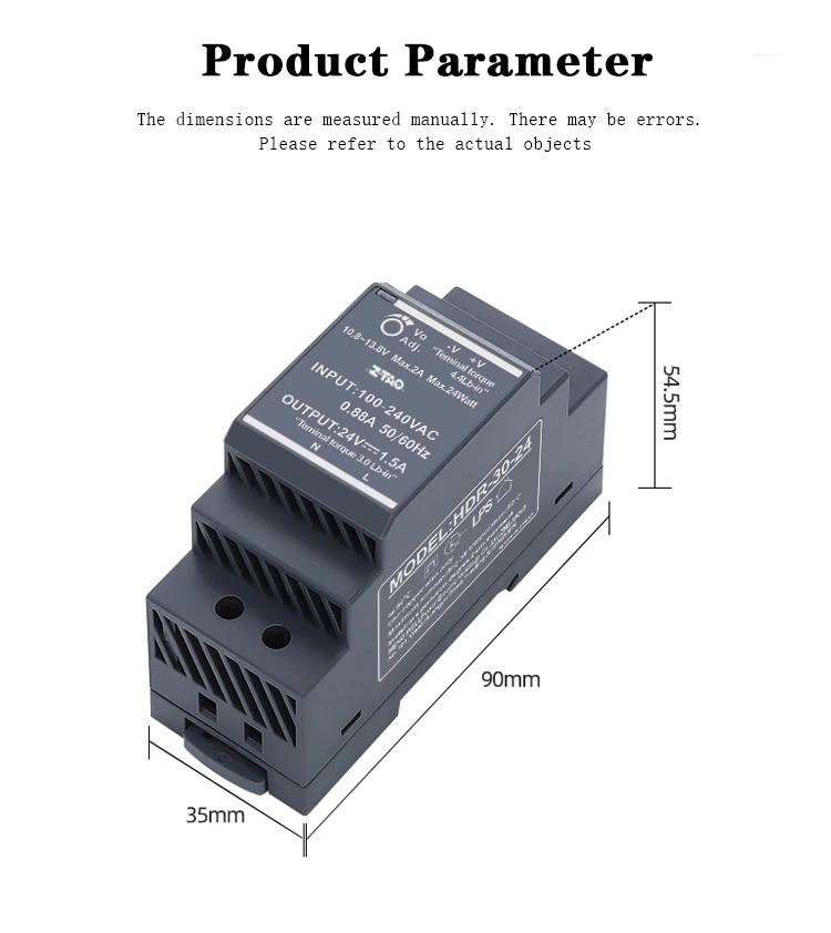 HDR-30 36w 5v 12v 24v 1.5A Din Rail Dc Constant Voltage Switching Power Supply