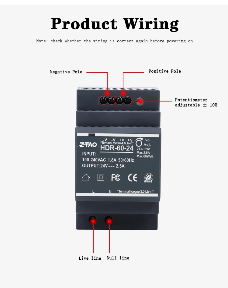Smps 12v 5a 24v 2.5a Hdr-60-24 60w Ac Dc Switching Power Supply for Led Driver