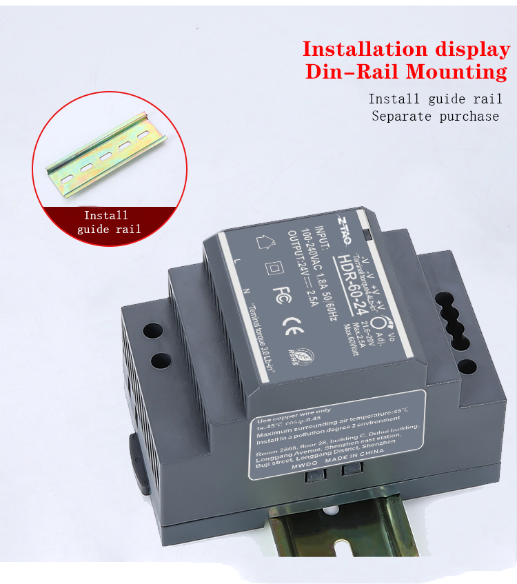 Smps 12v 5a 24v 2.5a Hdr-60-24 60w Ac Dc Switching Power Supply for Led Driver