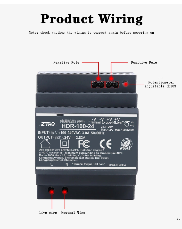 HDR-100-24 Single output 24V 4.2A 12V 8.33A 100W AC DC Switching Power Supply