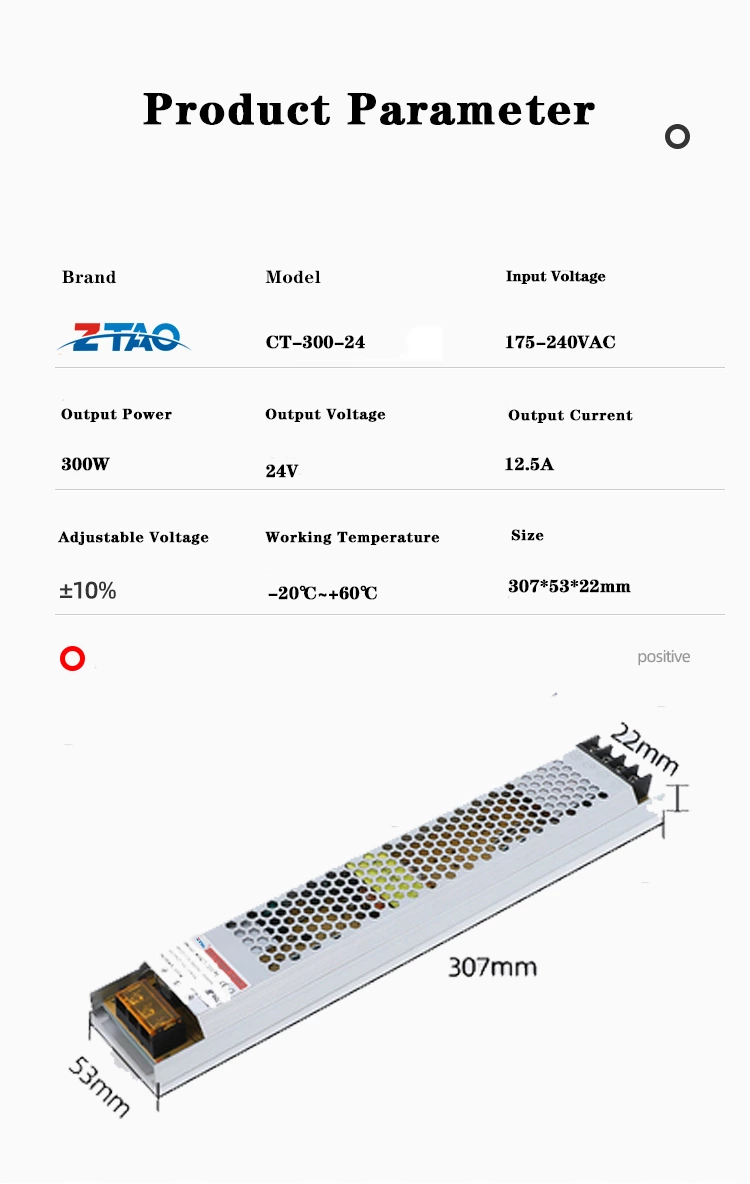 CT-300-24 300w 24v 12.5a Single Output  Smps  Strip Light Box Led Power Supply for Lighting