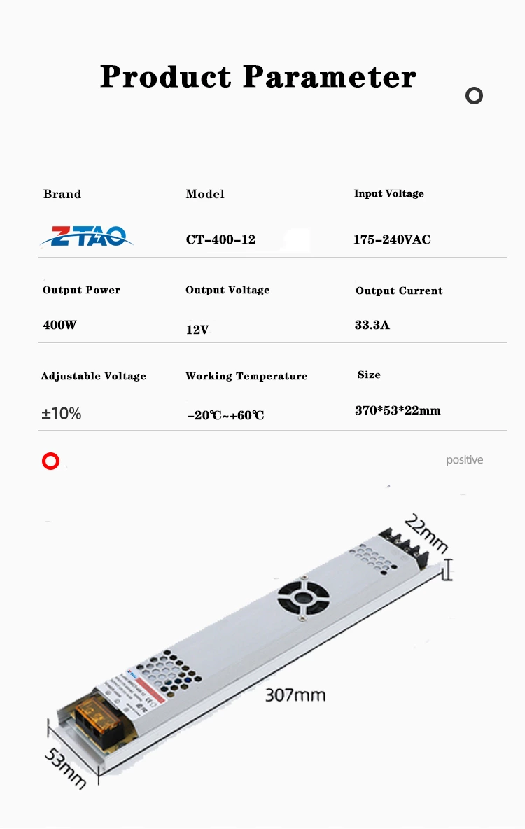 Custom Ztaojt Smps CT-400-12 400W 12V 33.3A Strip Light Box Power Supply