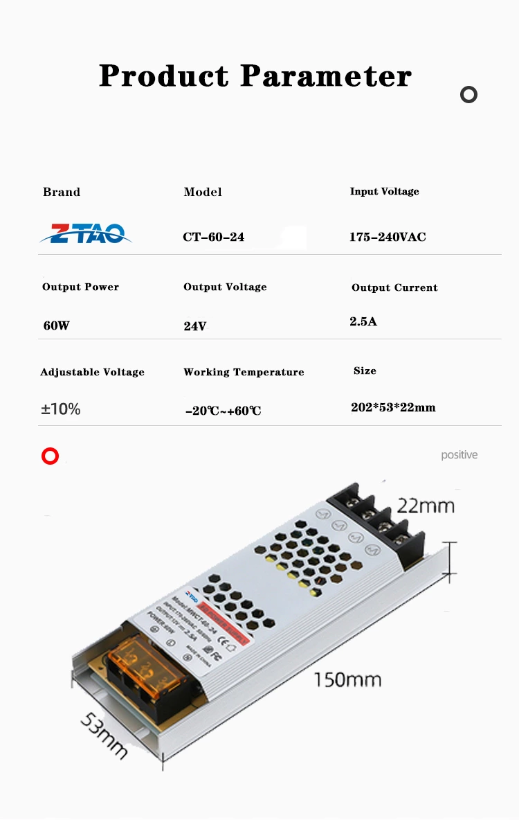 CT-60-24 60w 24v 2.5a Dc Switching Power Supply Strip Light Box Power Supply