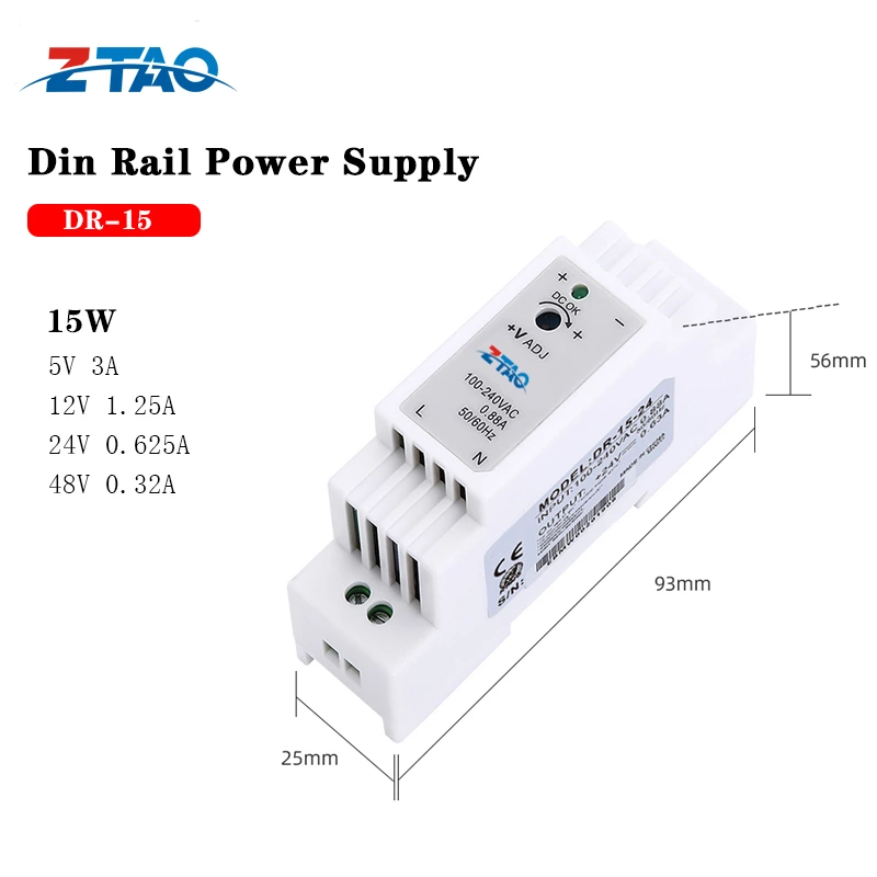 DIN Rail AC/DC 24V 15W 0.625A Led Driver Switching Mode Power Supply for Led