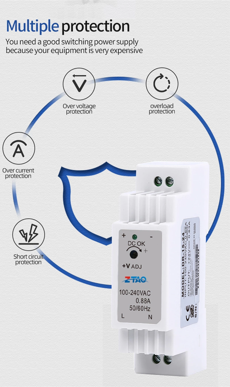 DIN Rail AC/DC 24V 15W 0.625A Led Driver Switching Mode Power Supply for Led