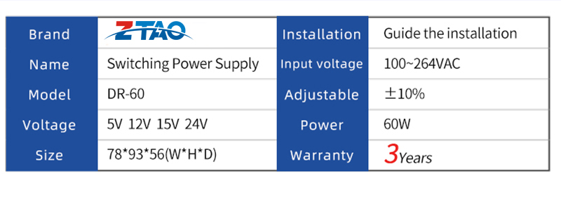 DR-60-24 24vdc 60W 24V 2.5A 12v 5a Single Output Industrial DIN RAIL Power Supply