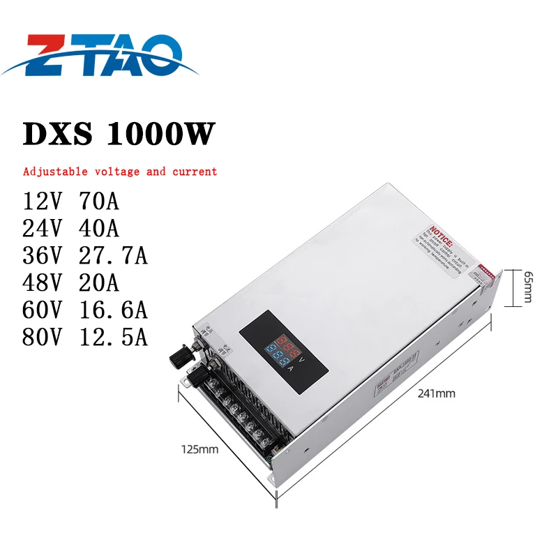 DXS-1000-24 Dc to Ac 24v 40a  1000W 12V 36V 48V 80V 60V Dc Stabilized Industrial Digital Display Slim Power Supply