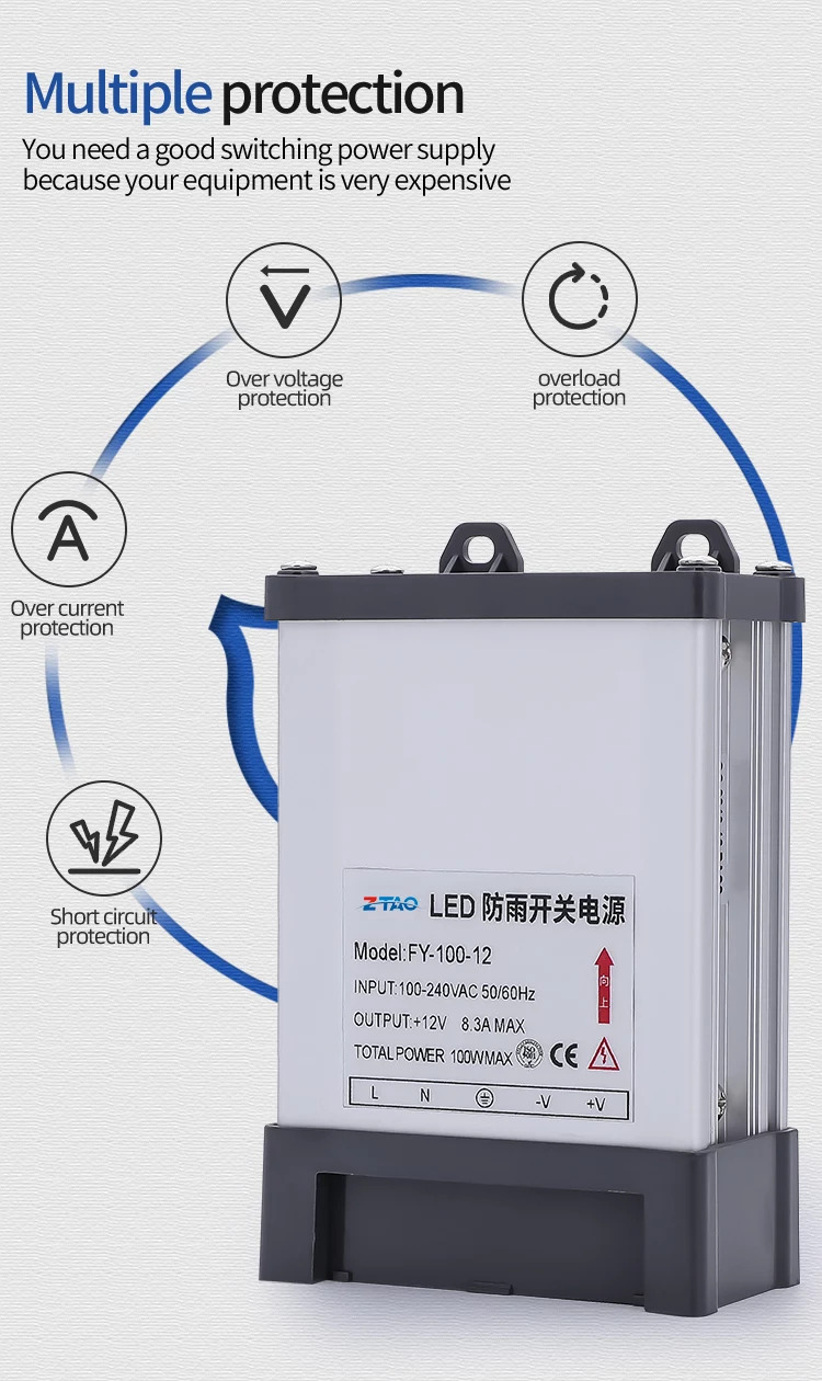 FY-100-12 Outdoor Led 100w 12v 8.3A Aluminum Case LED Rainproof Power Supply