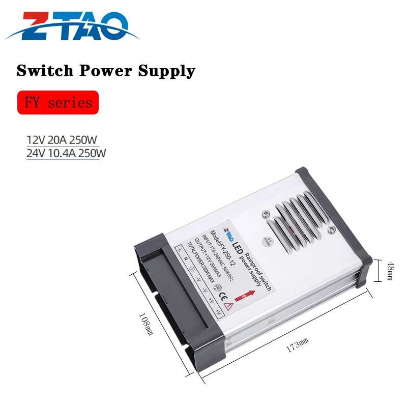 FY-250 250w 5V 50A 12v 20A 24v 10.4A LED Light Driver Rain Proof Switching Power Supply for Outdoors