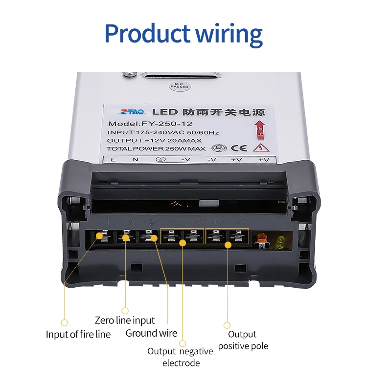 FY-250 250w 5V 50A 12v 20A 24v 10.4A LED Light Driver Rain Proof Switching Power Supply for Outdoors
