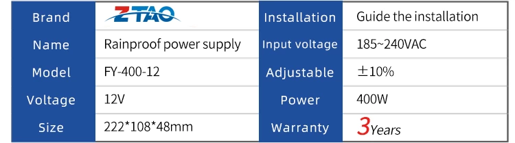 Fy-400-24 Rainproof Power Supply 400w 33.3A Smps Ac to Dc12v 24v 400 Watt Outdoor Led Switching Power Supply