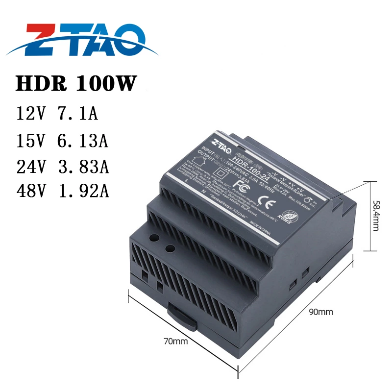 HDR-100-24 Single output 24V 4.2A 12V 8.33A 100W AC DC Switching Power Supply