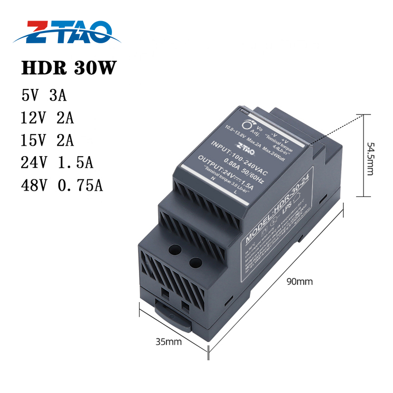 HDR-30 36w 5v 12v 24v 1.5A Din Rail Dc Constant Voltage Switching Power Supply