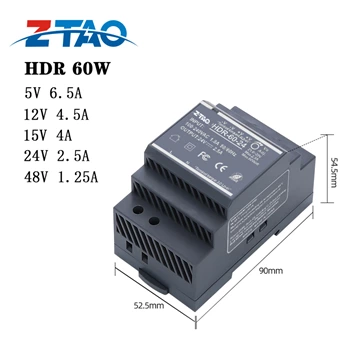 Smps 12v 5a 24v 2.5a Hdr-60-24 60w Ac Dc Switching Power Supply for Led Driver