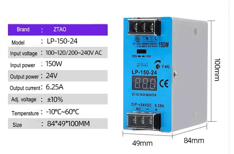 LP series Ac Dc 5V 12V 24V Din Rail Power Supply 25w 50w 100w 4.2A Switching Power Supply