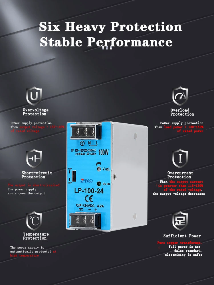 LP series Ac Dc 5V 12V 24V Din Rail Power Supply 25w 50w 100w 4.2A Switching Power Supply