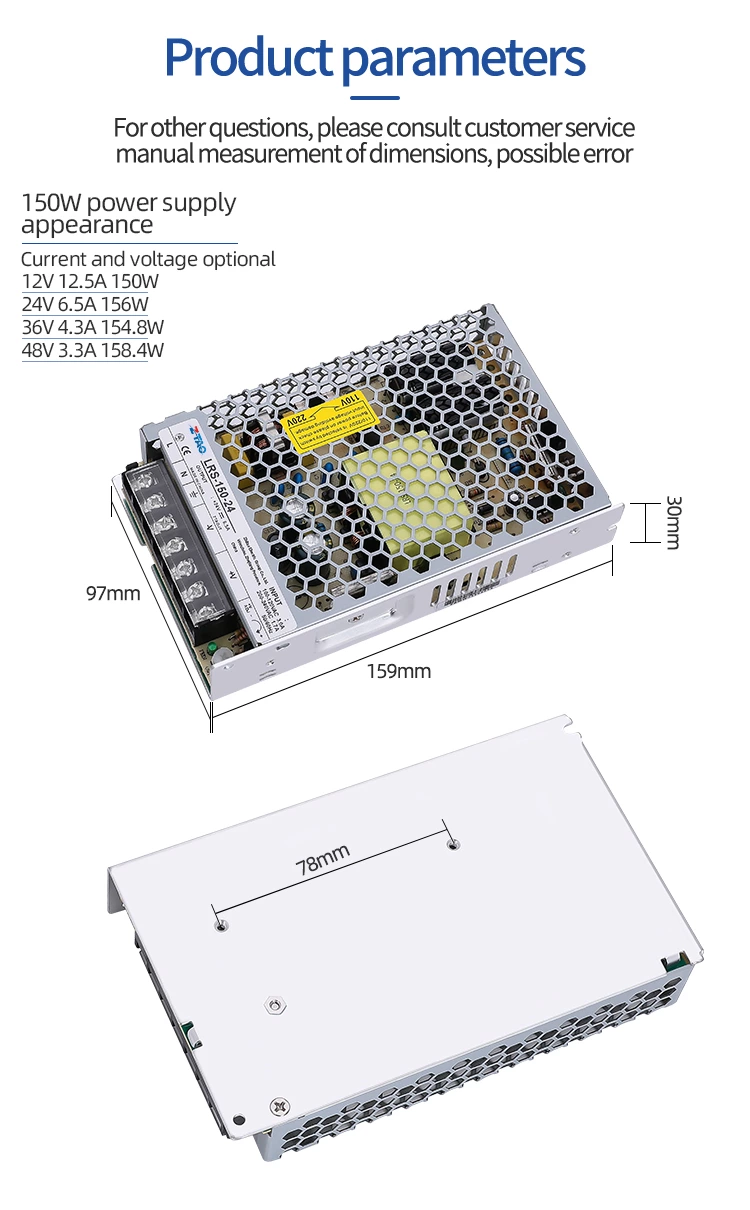 Slim Type 150W 24V 6.5A AC DC Switching Power Supply for Automation equipment