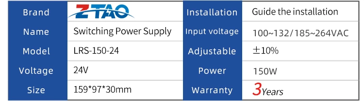 Slim Type 150W 24V 6.5A AC DC Switching Power Supply for Automation equipment