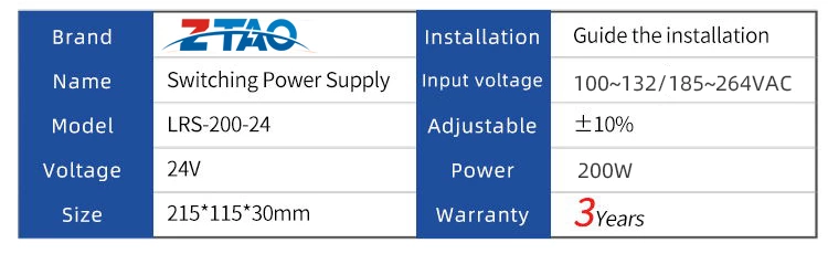 Single Output 200w 24V 5v 40a DC Electronic Led Switching Mode Power Supply