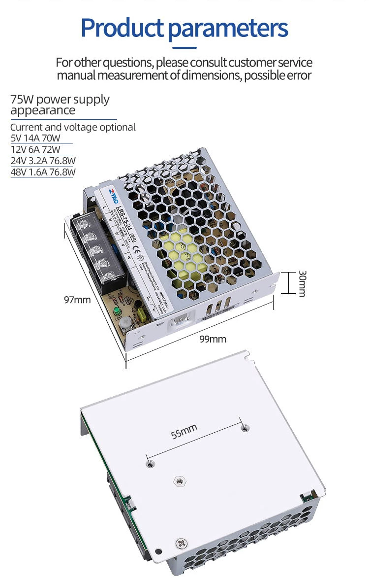 Manufacture Lrs-75-12 Ac-dc 75w 12v 6A Thin Switch Power Supply for CCTV Camera