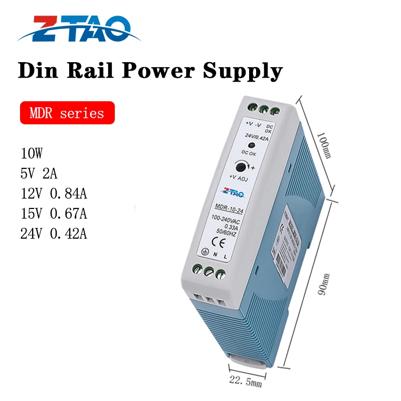 10w Smps 12 volt Din Rail Power Supply Mdr-10-24 Ac to Dc 12v 24v Industrial Switching Power Supply