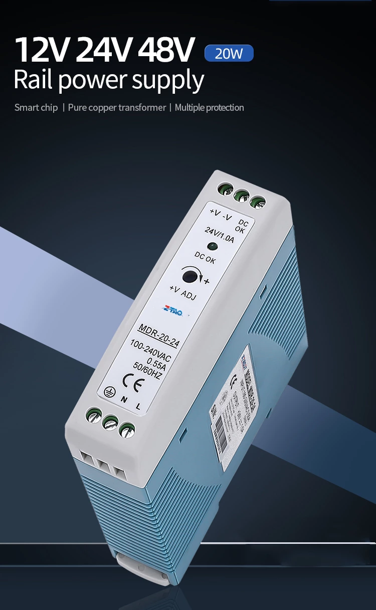 Manufacture Dc Output 20w 5v 12v 15v 24v Mdr-20-24 24v Smps Din Rail Switching Power Supply