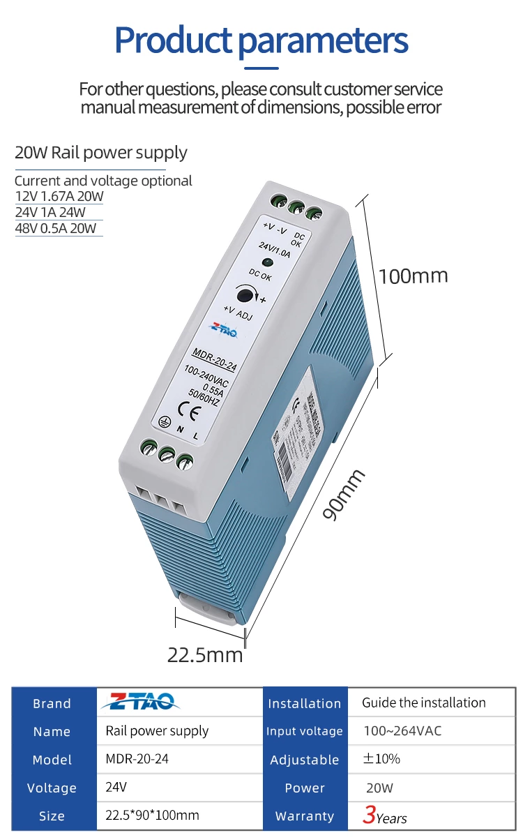 Manufacture Dc Output 20w 5v 12v 15v 24v Mdr-20-24 24v Smps Din Rail Switching Power Supply