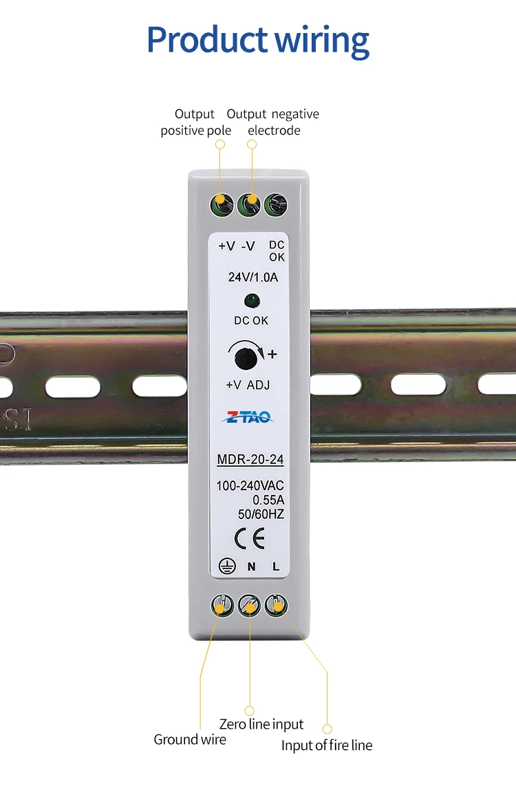 Manufacture Dc Output 20w 5v 12v 15v 24v Mdr-20-24 24v Smps Din Rail Switching Power Supply