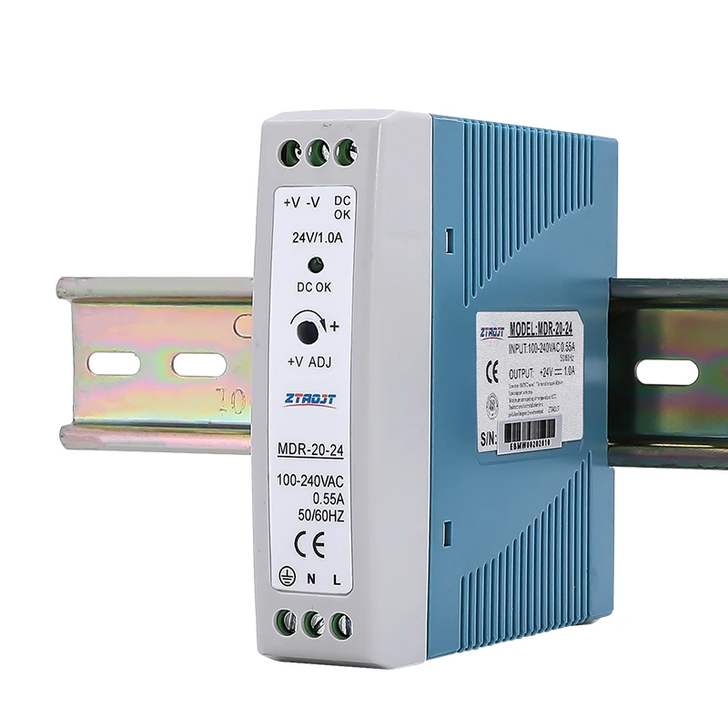 Manufacture Dc Output 20w 5v 12v 15v 24v Mdr-20-24 24v Smps Din Rail Switching Power Supply