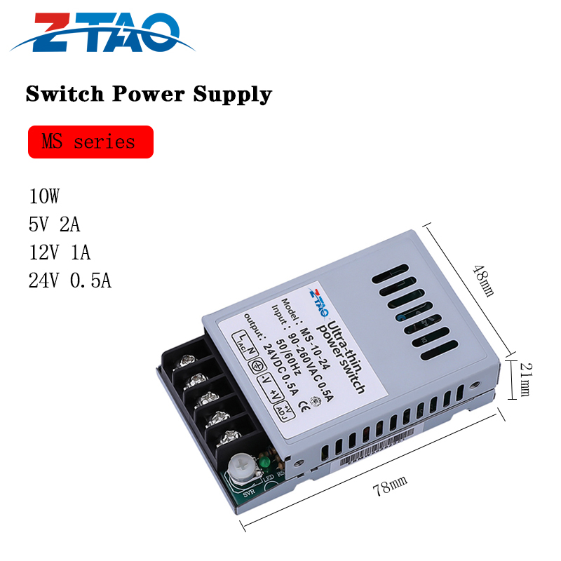 Ms-10-24  5v 2a 12v 0.84a 24v 0.42a 36v 0.28a 48v 0.21a 10w Mini Size Dc Switching Power Supply for Led