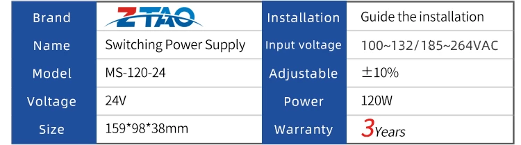 MS-120-24 120 watt 12V 10A 24V 5A 120W DC Switching Power Supply for Industrial control equipment