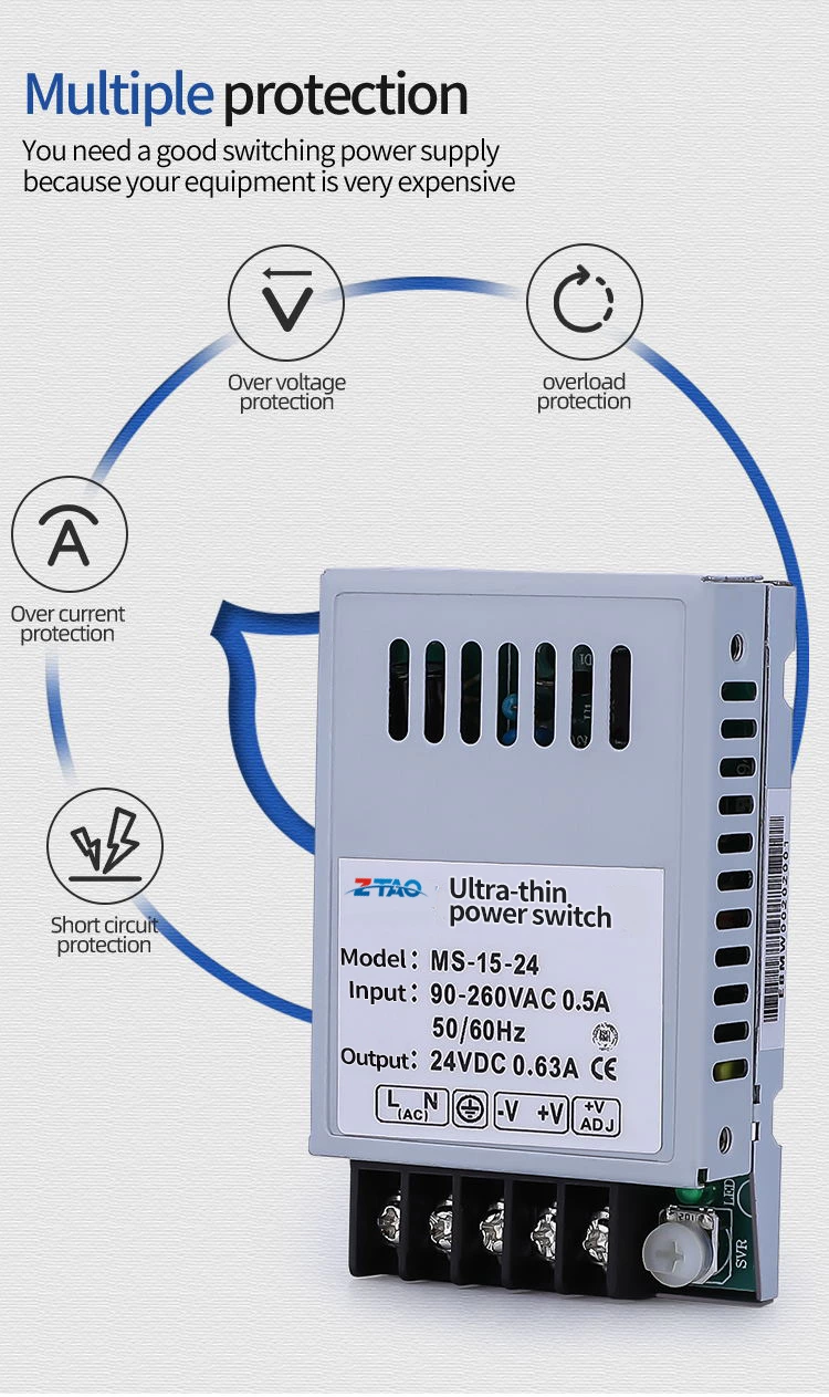 MS-15-24 15w Mini Size Smps 5V 3A 12V 1.25A 24V 0.63A Ac Dc Switching Power Supply 24vdc for LED Display