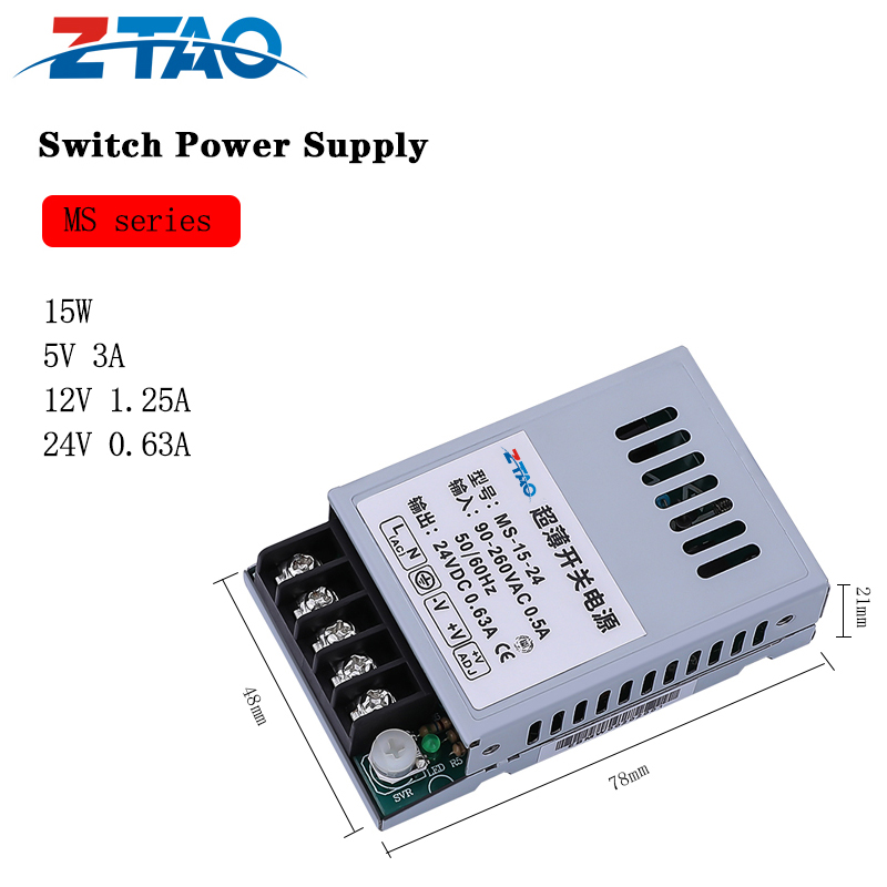 MS-15-24 15w Mini Size Smps 5V 3A 12V 1.25A 24V 0.63A Ac Dc Switching Power Supply 24vdc for LED Display