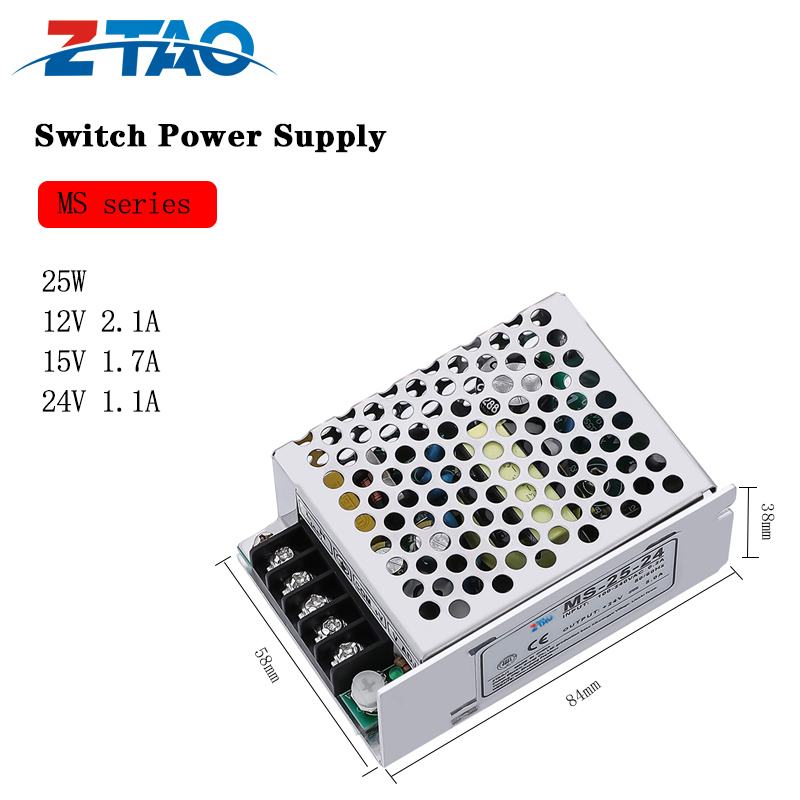 MS-25-24 5V 12V 2A 24V 1.7A Smps AC DC MS Size 25W Switching Power Supply for CCTV Camera LED