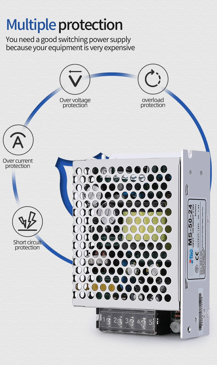 MS-50-24 5V 12V 24V 36V 48V 8A 4.2A 2.1A 1.4A 1.1A 50W Ac Dc Switching Power Supply