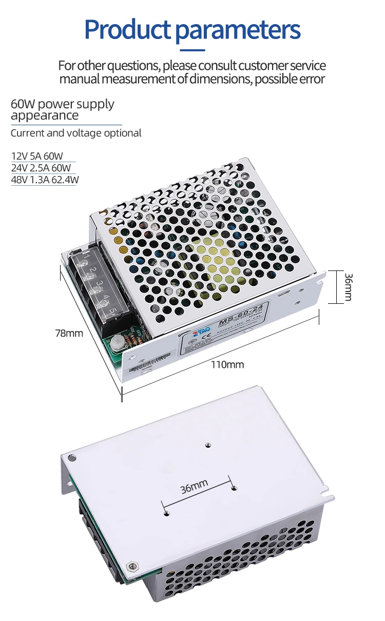 Ms-60-24 60w 24v 2.5a 24vdc 2.5 Amps Mini Size 12V 5A Switching Dc Power Supply for Led