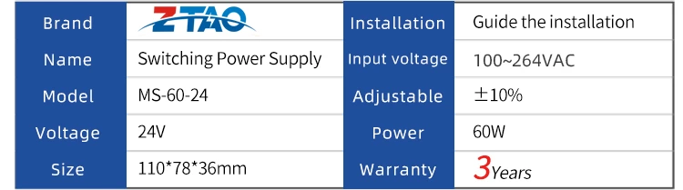 Ms-60-24 60w 24v 2.5a 24vdc 2.5 Amps Mini Size 12V 5A Switching Dc Power Supply for Led