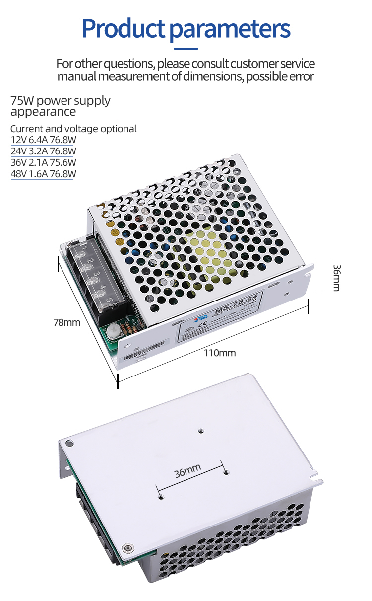 Ms-75-24 24v 75w 3.2a 12V 6.4A 5V 10A Ac to Dc Mini Switching Power Supply