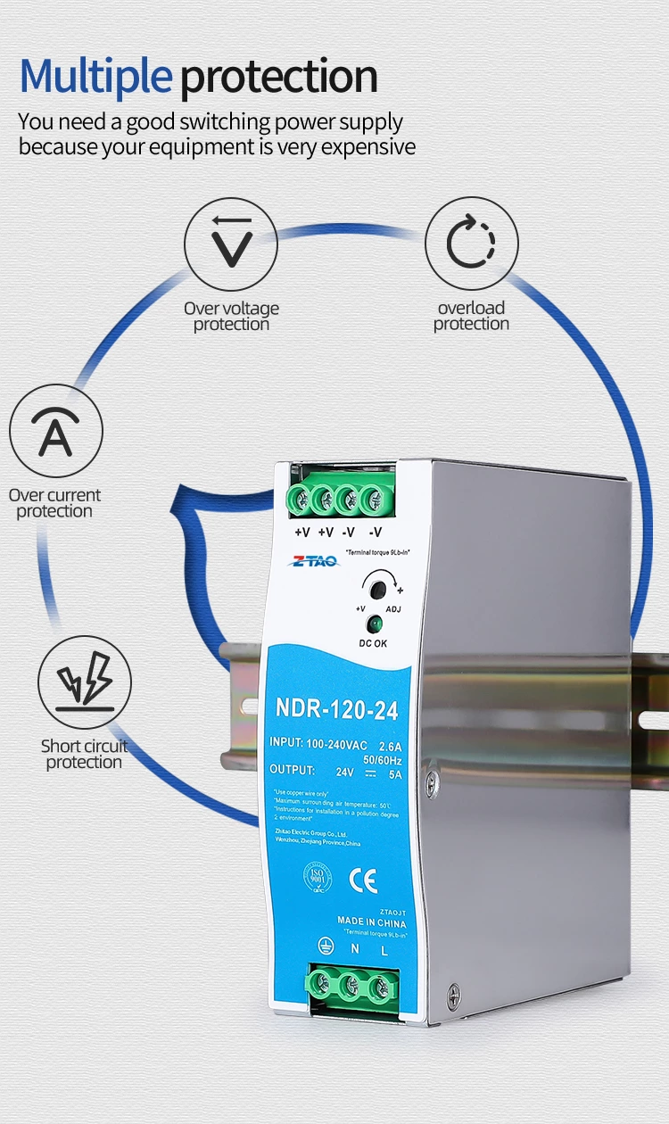 Industrial DIN RAIL 12V 24V 48V 120W DC Switching mode Power converter