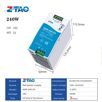 NDR-240-24 240w Din Rail 24v 10A 48v 5A Dc Switching Power Supply for Leds