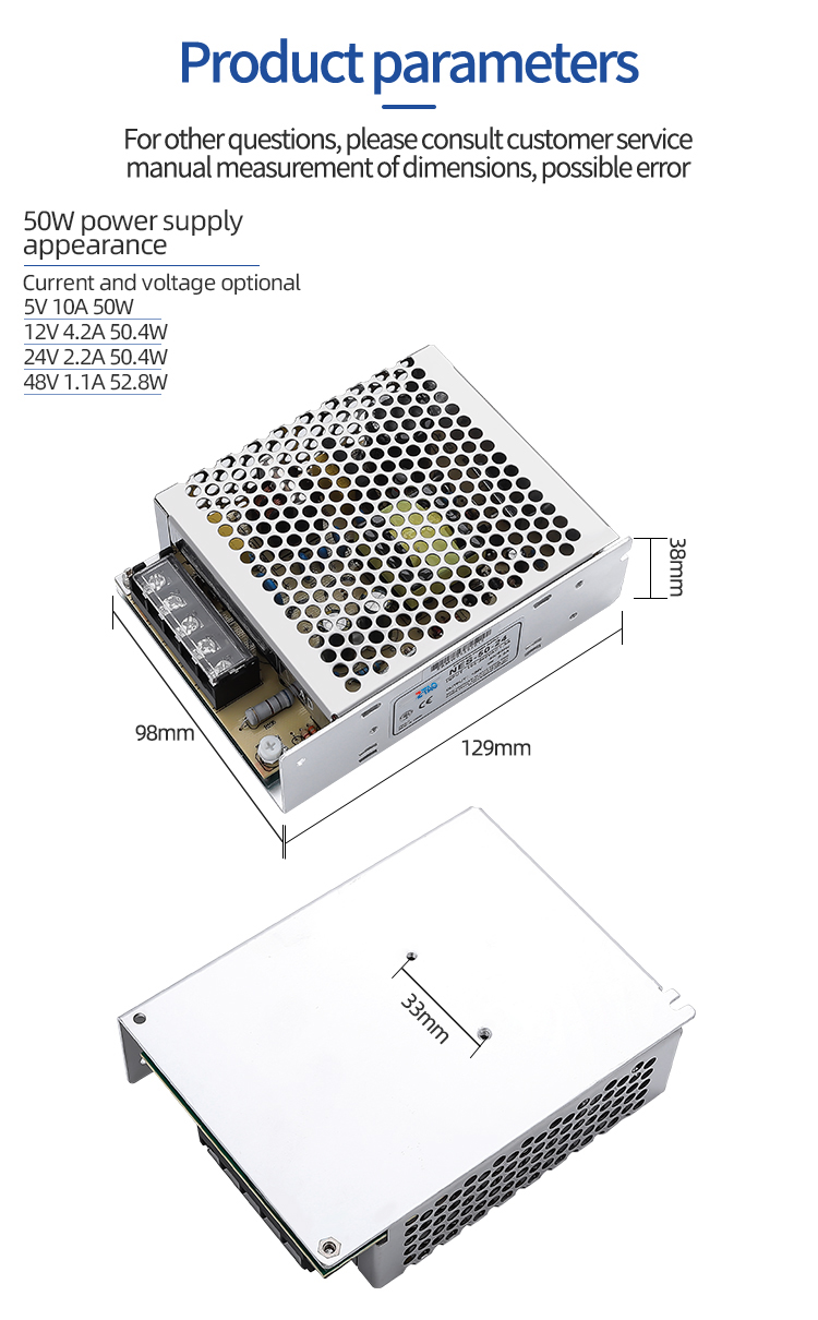 5V 12V 24V 36V 50W 24V 2.2A DC Switching Power Supply for Advertising Light Boxes