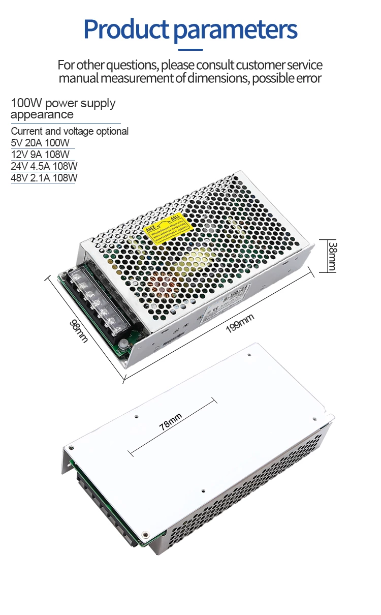 ZTAO 5v 12v 24v 36v 48v S-100-24 100w 4.2a AC DC Switching Power Supply