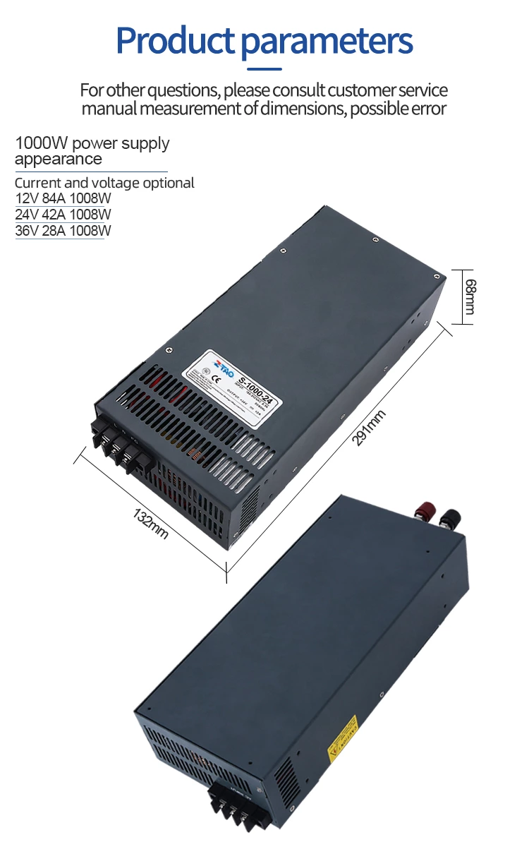 Smps 1000W 41.6A S-1000-24 Constant Voltage 24V Ac to Dc Cctv Switching Power Supply